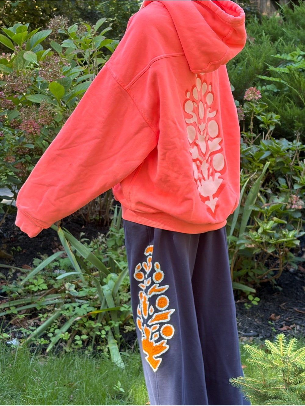 FreePeopleMovement ALL STAR EMBROIDERED LOGO PANTS in Midnight Neon Coral Combo